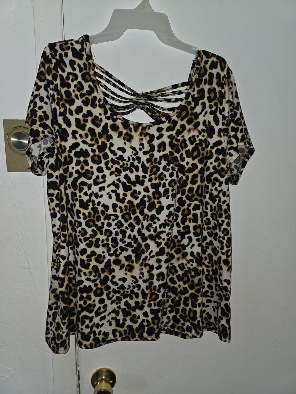 Leopard Print Short Sleeve Top with Strappy Back